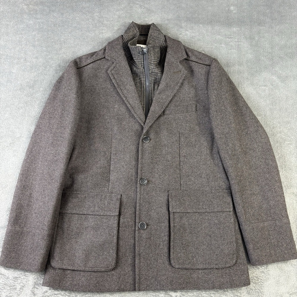 Joseph Abboud Coat M Wool Blend Tweed W/Removable Plaid Zip Insulation Preppy